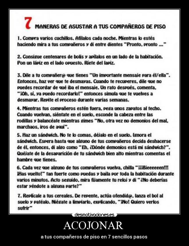 ACOJONAR - a tus compañeros de piso en 7 sencillos pasos