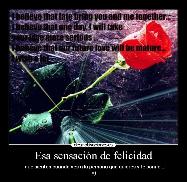 Esa sensación de felicidad - que sientes cuando ves a la persona que quieres y te sonríe...
=)