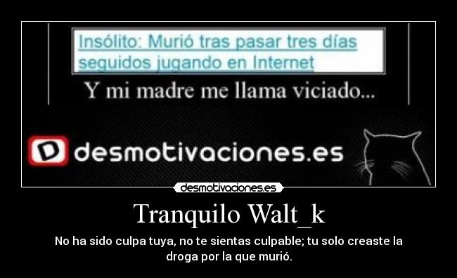 Tranquilo Walt_k - No ha sido culpa tuya, no te sientas culpable; tu solo creaste la
droga por la que murió.