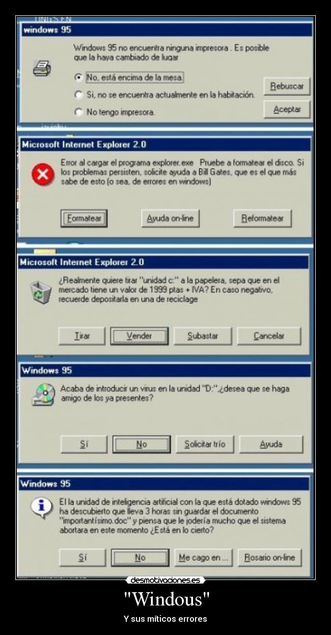 carteles windows sus errores desmotivaciones