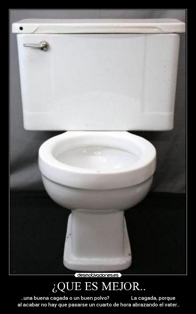 ¿QUE ES MEJOR.. - ..una buena cagada o un buen polvo? La cagada, porque
al acabar no hay que pasarse un cuarto de hora abrazando el vater..
