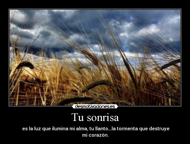 Tu sonrisa - es la luz que ilumina mi alma, tu llanto...la tormenta que destruye mi corazón.