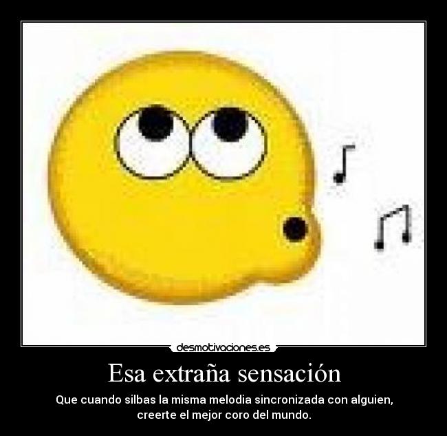 Esa extraña sensación - Que cuando silbas la misma melodia sincronizada con alguien,
creerte el mejor coro del mundo.