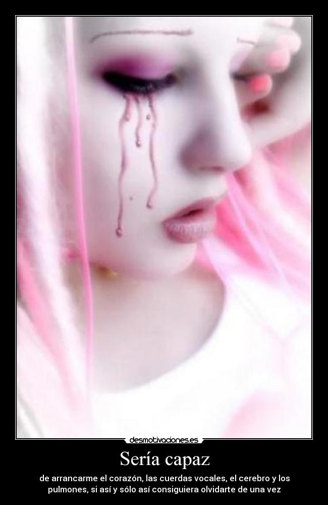 Sería capaz - de arrancarme el corazón, las cuerdas vocales, el cerebro y los
pulmones, si así y sólo así consiguiera olvidarte de una vez