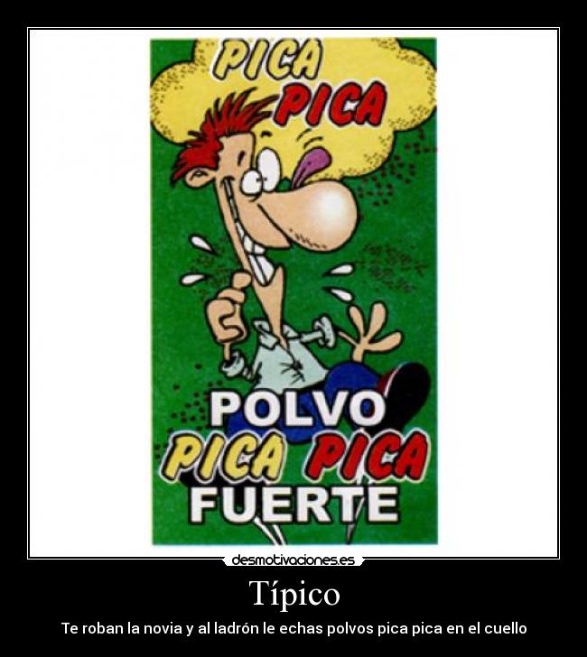 Típico - Te roban la novia y al ladrón le echas polvos pica pica en el cuello