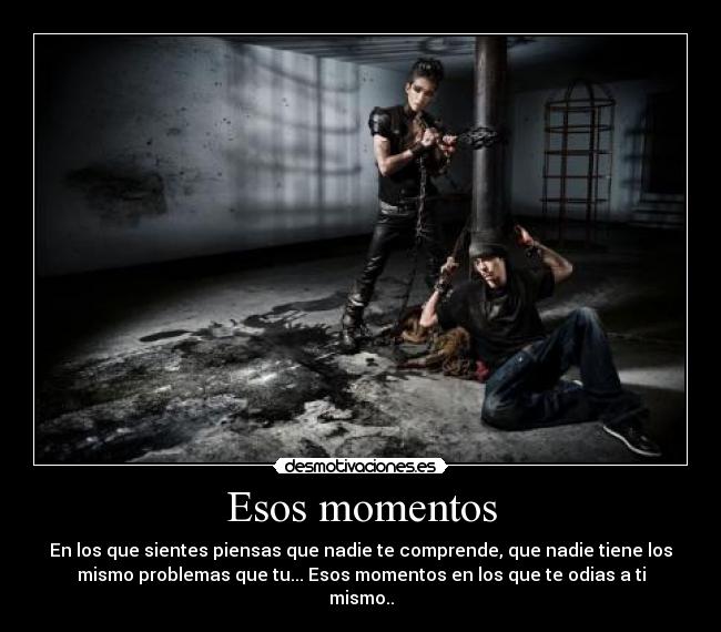 Esos momentos - En los que sientes piensas que nadie te comprende, que nadie tiene los
mismo problemas que tu... Esos momentos en los que te odias a ti
mismo..