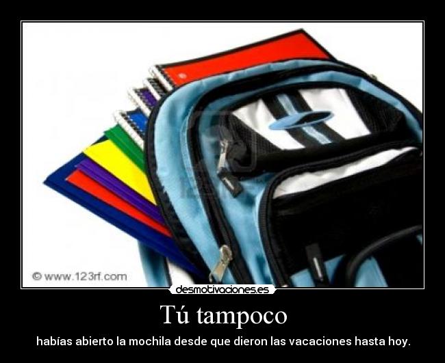 Tú tampoco - habías abierto la mochila desde que dieron las vacaciones hasta hoy.