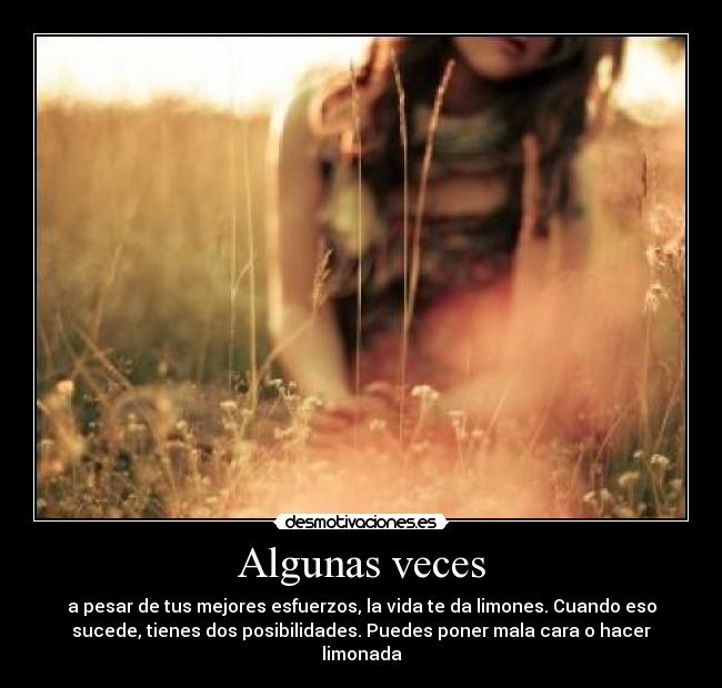 Algunas veces - a pesar de tus mejores esfuerzos, la vida te da limones. Cuando eso
sucede, tienes dos posibilidades. Puedes poner mala cara o hacer
limonada