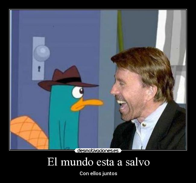 carteles mundo el mundo esta salvo con ellos juntos chuck norris perry ornitorrinco phineas ferb desmotivaciones