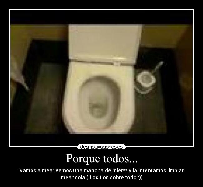 Porque todos... - Vamos a mear vemos una mancha de mier** y la intentamos limpiar
meandola ( Los tios sobre todo :))