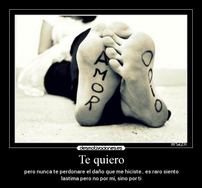 Te quiero - pero nunca te perdonare el daño que me hiciste.. es raro siento
lastima pero no por mi, sino por ti