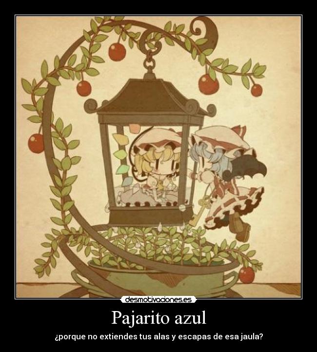 carteles flandre scarlet remilia scarlet pajarito azul cuento japones desmotivaciones