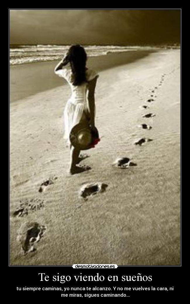 Te sigo viendo en sueños - tu siempre caminas, yo nunca te alcanzo. Y no me vuelves la cara, ni
me miras, sigues caminando...