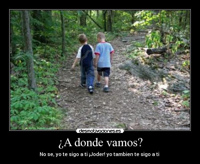 ¿A donde vamos? - No se, yo te sigo a ti ¡Joder! yo tambien te sigo a ti 