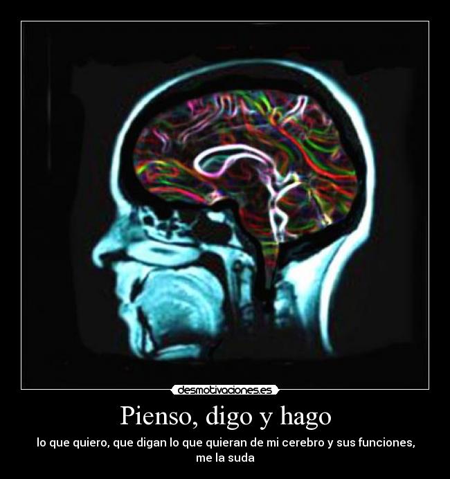 Pienso, digo y hago - lo que quiero, que digan lo que quieran de mi cerebro y sus funciones,
me la suda