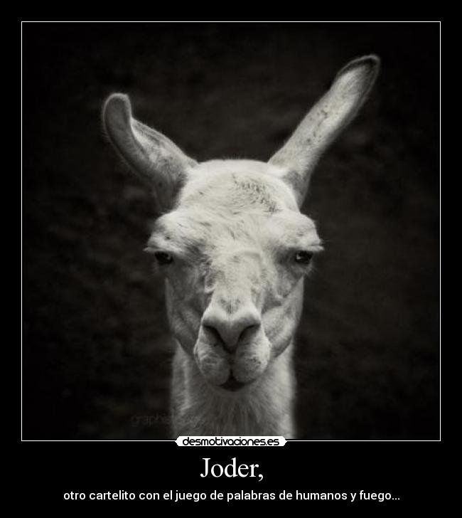 Joder, - otro cartelito con el juego de palabras de humanos y fuego...