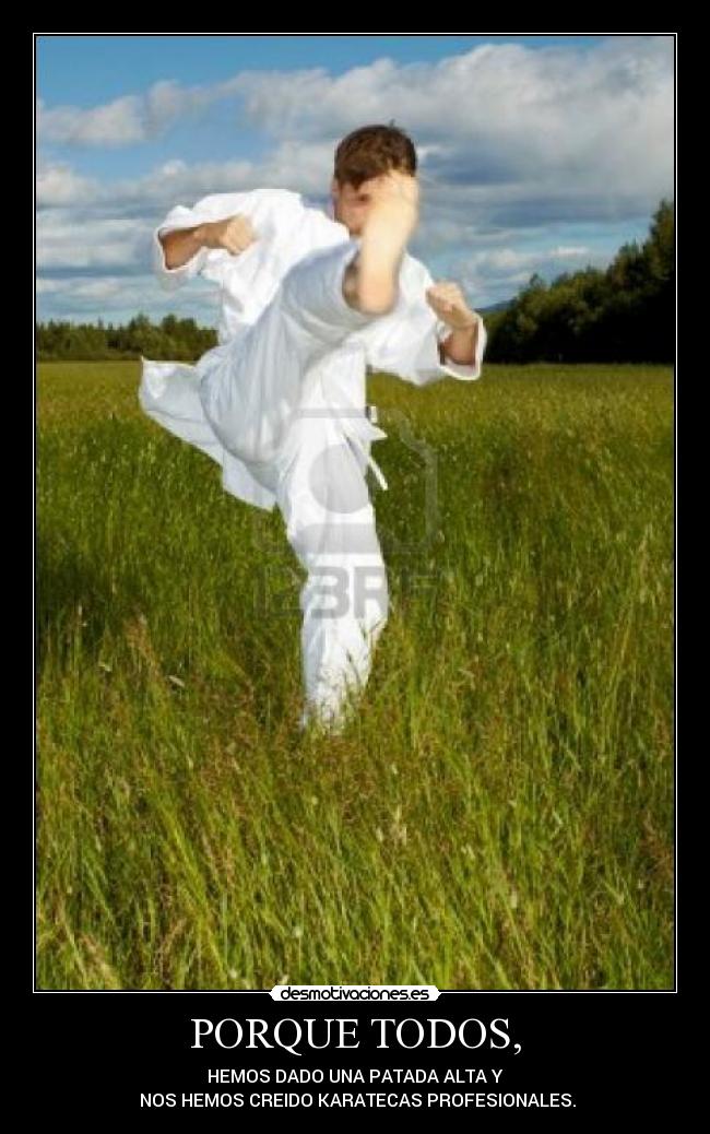 PORQUE TODOS, - HEMOS DADO UNA PATADA ALTA Y
NOS HEMOS CREIDO KARATECAS PROFESIONALES.