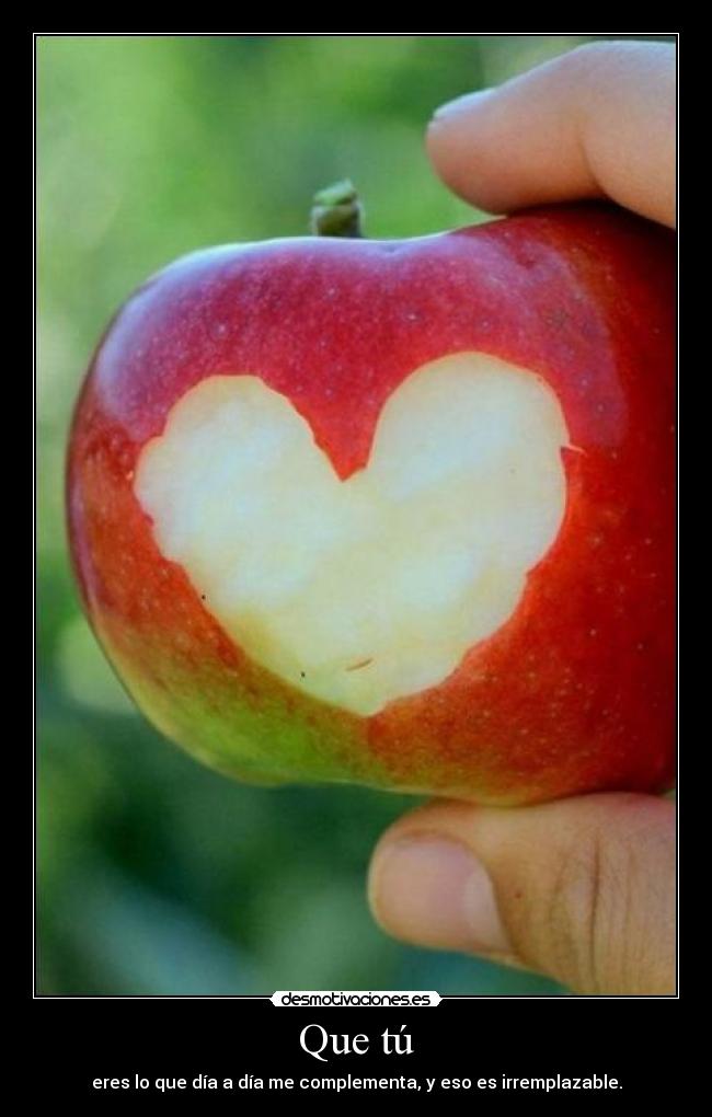 Que tú - eres lo que día a día me complementa, y eso es irremplazable.