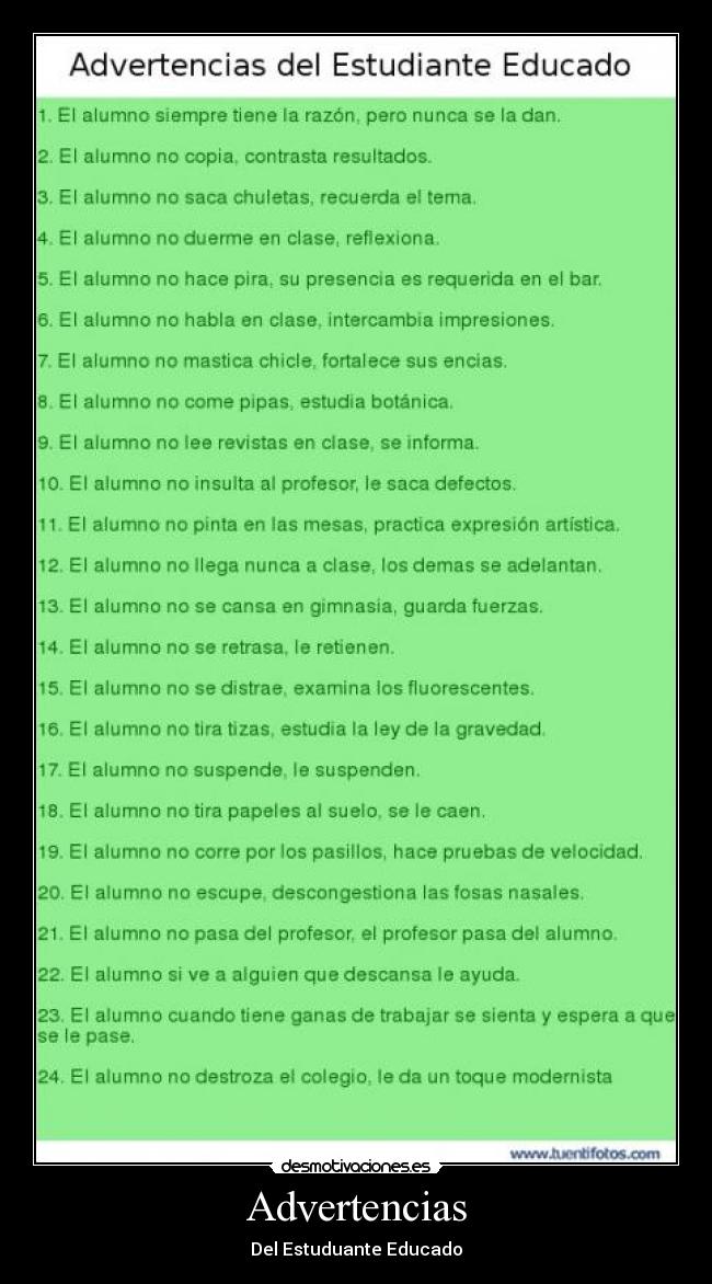 Advertencias - Del Estuduante Educado