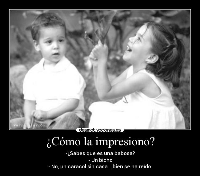 ¿Cómo la impresiono? - -¿Sabes que es una babosa?
- Un bicho
- No, un caracol sin casa... bien se ha reído 