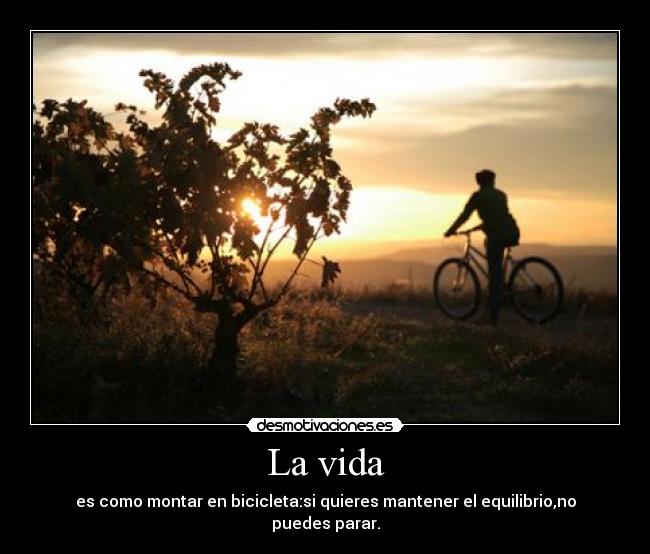 La vida - es como montar en bicicleta:si quieres mantener el equilibrio,no puedes parar.