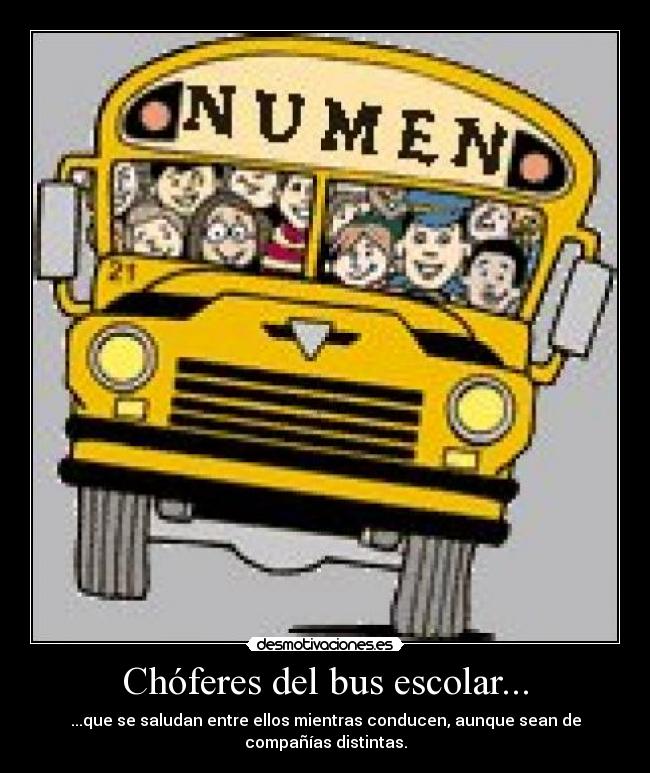 Chóferes del bus escolar... - ...que se saludan entre ellos mientras conducen, aunque sean de compañías distintas.