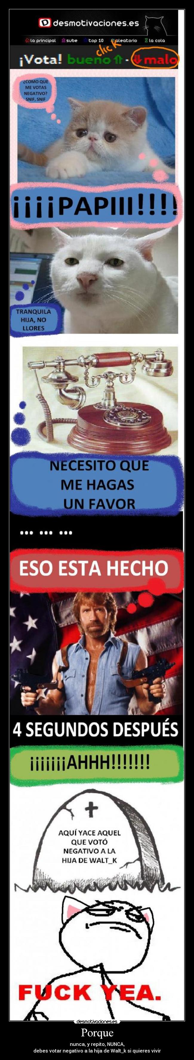 Porque - nunca, y repito, NUNCA,
debes votar negativo a la hija de Walt_k si quieres vivir