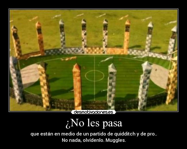 ¿No les pasa - que están en medio de un partido de quidditch y de pro..
No nada, olvídenlo. Muggles.