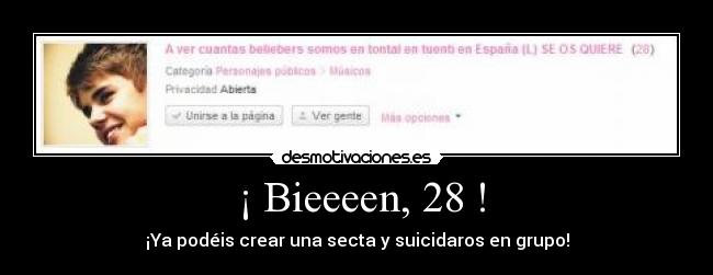¡ Bieeeen, 28 ! - ¡Ya podéis crear una secta y suicidaros en grupo!