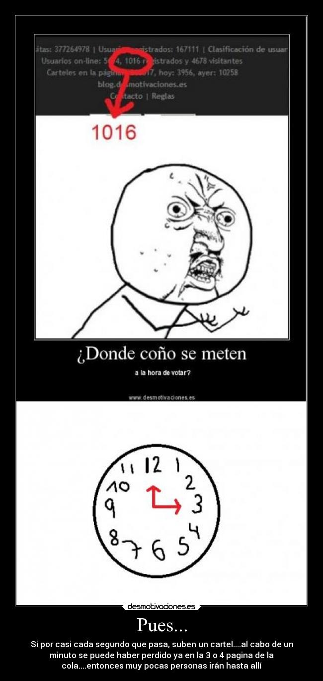 Pues... - Si por casi cada segundo que pasa, suben un cartel....al cabo de un
minuto se puede haber perdido ya en la 3 o 4 pagina de la
cola....entonces muy pocas personas irán hasta allí