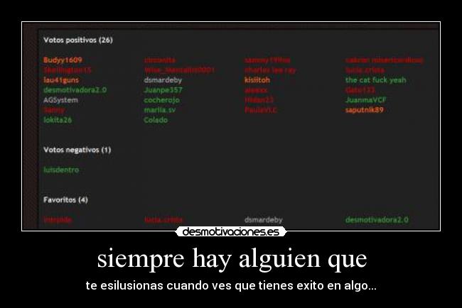 siempre hay alguien que - te esilusionas cuando ves que tienes exito en algo...