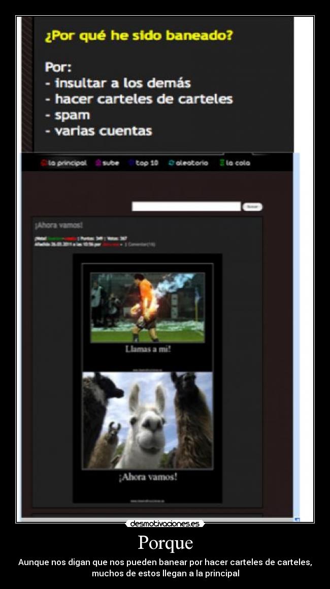 Porque - Aunque nos digan que nos pueden banear por hacer carteles de carteles,
muchos de estos llegan a la principal