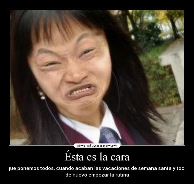 Ésta es la cara - que ponemos todos, cuando acaban las vacaciones de semana santa y toca
de nuevo empezar la rutina