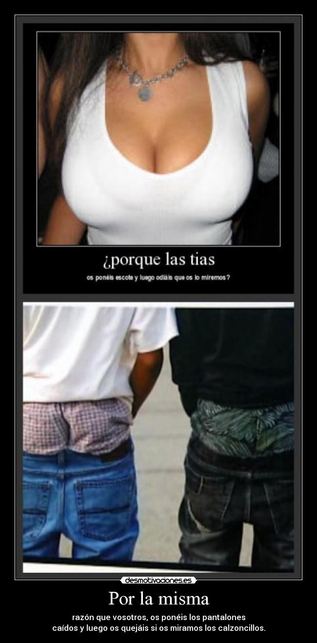 Por la misma - razón que vosotros, os ponéis los pantalones
caídos y luego os quejáis si os miramos los calzoncillos.