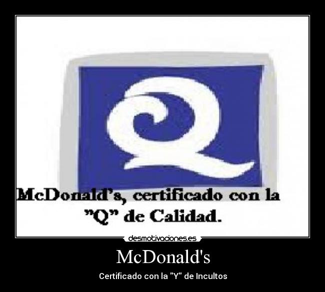 McDonalds - Certificado con la Y de Incultos