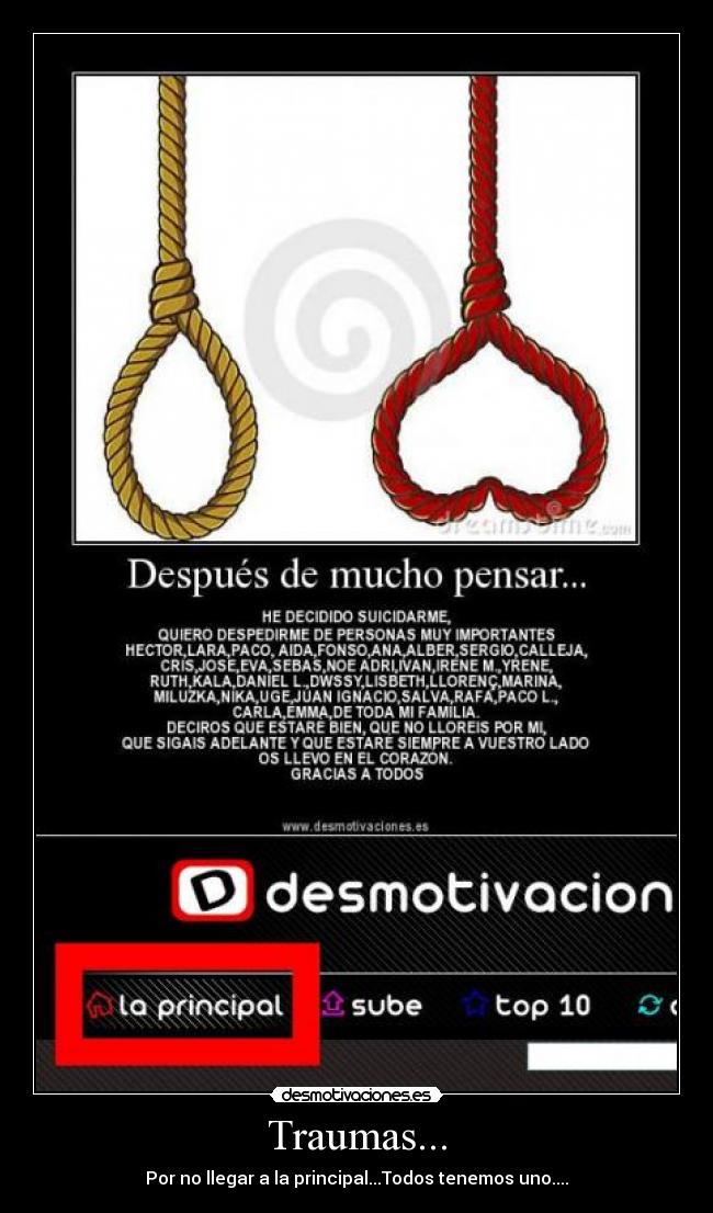 Traumas... - Por no llegar a la principal...Todos tenemos uno....