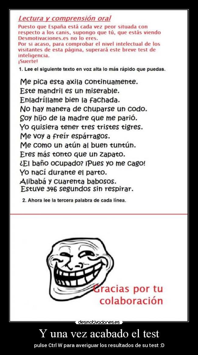 Y una vez acabado el test -