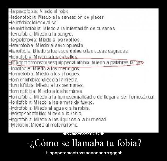 -¿Cómo se llamaba tu fobia? - -Hippopotomontrossaaaaaaarrrrggghh.
