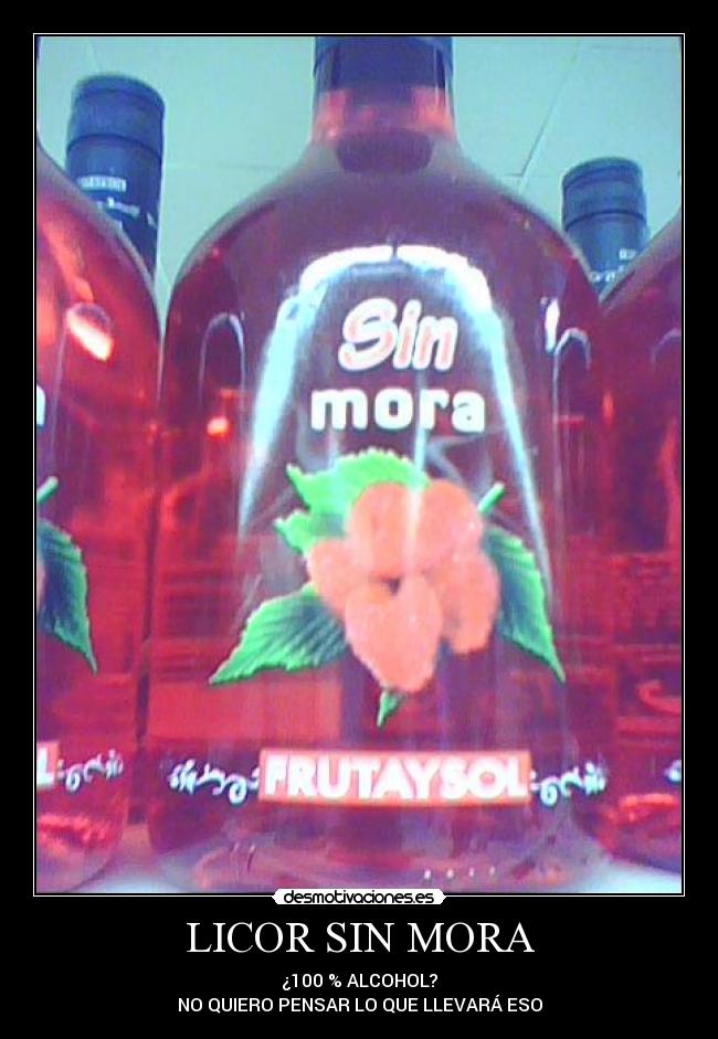LICOR SIN MORA - ¿100 % ALCOHOL?
NO QUIERO PENSAR LO QUE LLEVARÁ ESO
