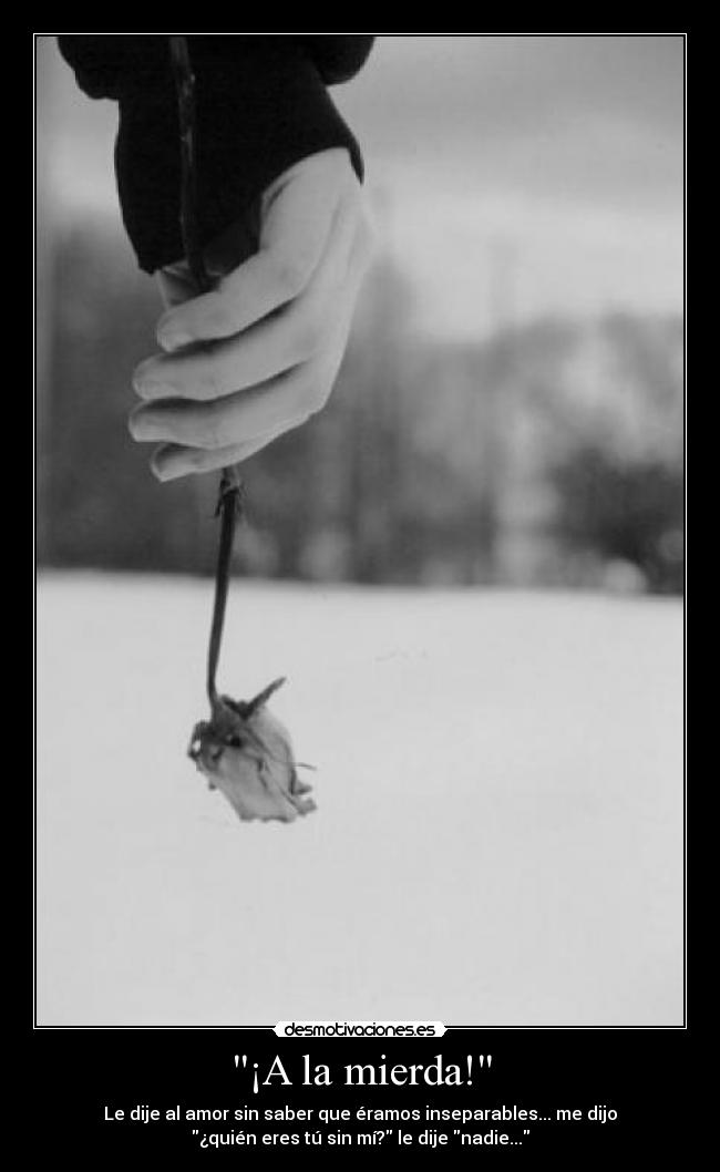 ¡A la mierda! - Le dije al amor sin saber que éramos inseparables... me dijo
¿quién eres tú sin mí? le dije nadie...