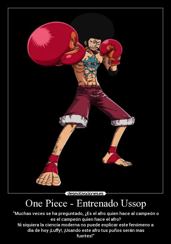 carteles one piece luffy afro entrenador ussop ussuf punos boxeo fuerte juego torneo desmotivaciones