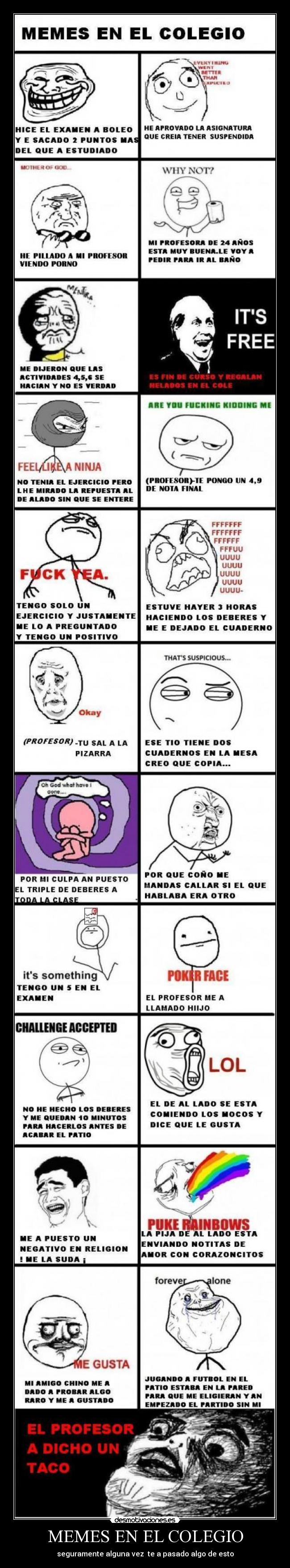 MEMES EN EL COLEGIO - seguramente alguna vez te a pasado algo de esto