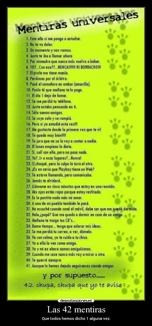 Las 42 mentiras - Que todos hemos dicho 1 alguna vez.