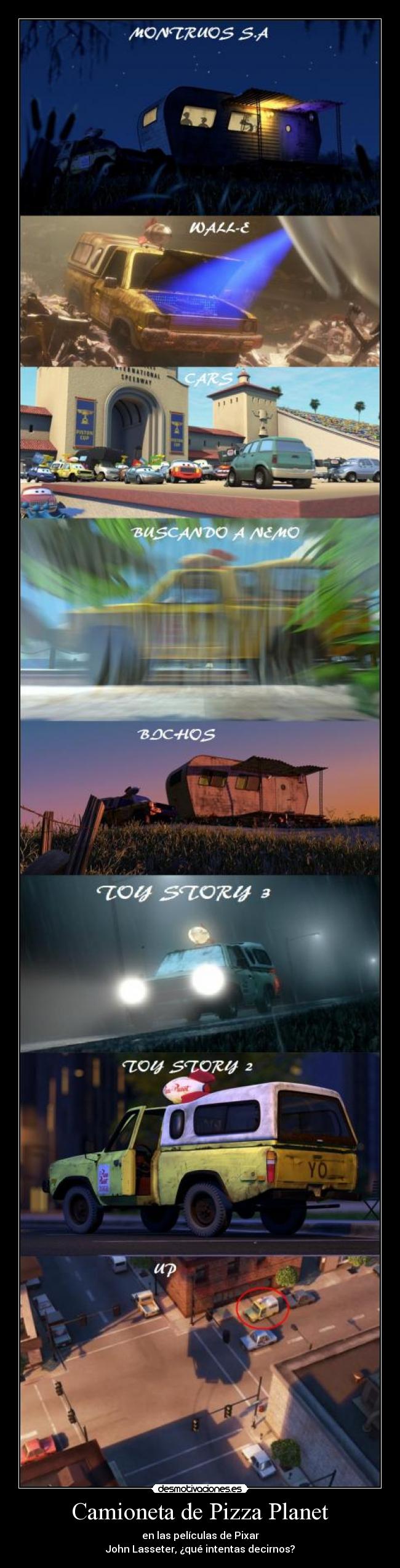 carteles pixar camioneta pizza planet john lasseter desmotivaciones