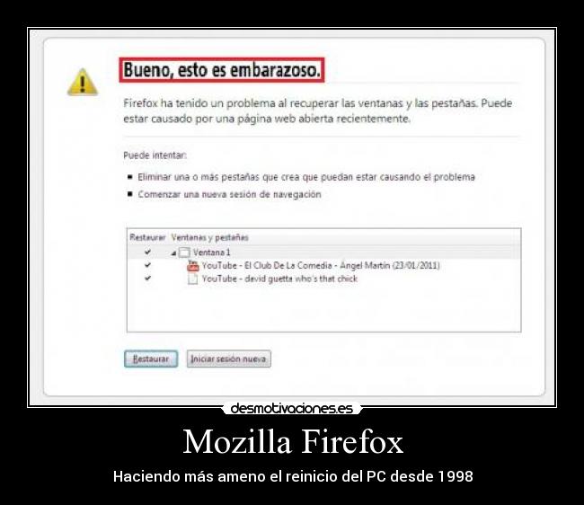 Mozilla Firefox - Haciendo más ameno el reinicio del PC desde 1998