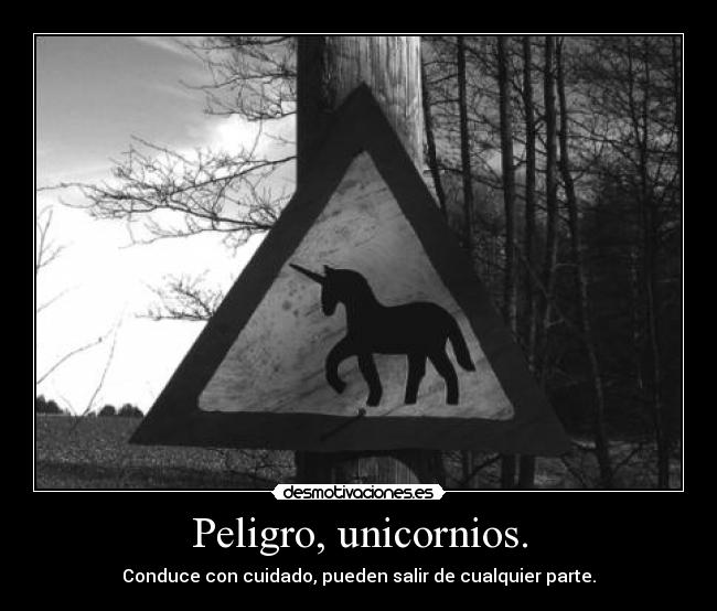 Peligro, unicornios. - Conduce con cuidado, pueden salir de cualquier parte.