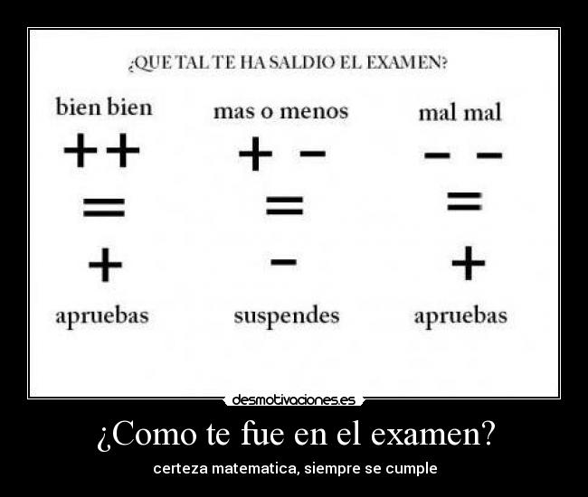 ¿Como te fue en el examen? - certeza matematica, siempre se cumple