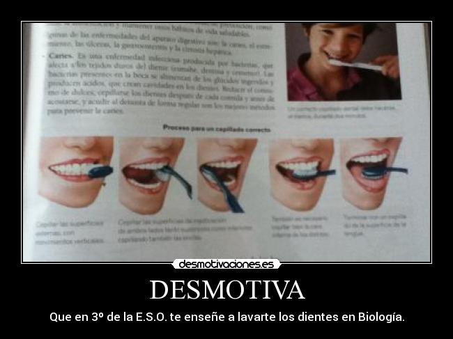 DESMOTIVA - Que en 3º de la E.S.O. te enseñe a lavarte los dientes en Biología.