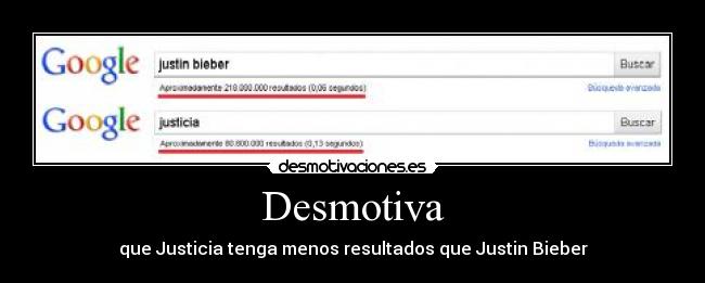 Desmotiva - que Justicia tenga menos resultados que Justin Bieber