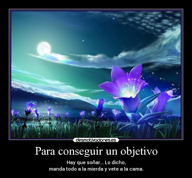 Para conseguir un objetivo - Hay que soñar... Lo dicho,
manda todo a la mierda y vete a la cama.